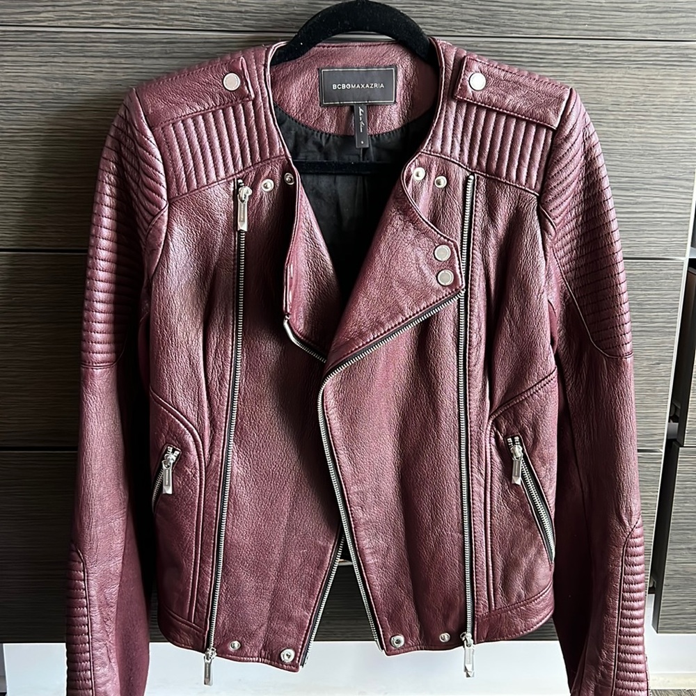 Burgundy Leather moto/biker jacket